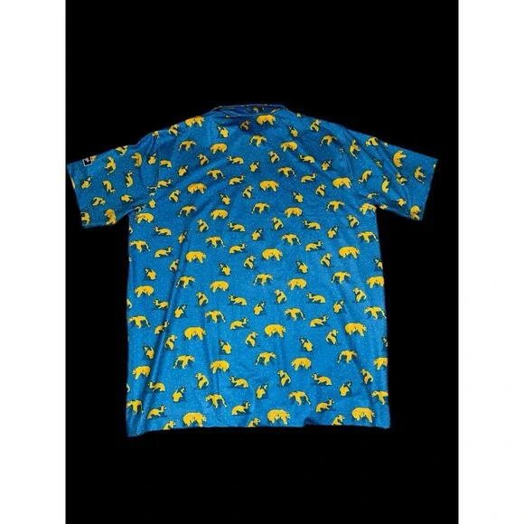 Waggle Blue Golden Bear Print Short Sleeve Golf‎ Polo Tour Soft Touch New Sz XL - Picture 4 of 8